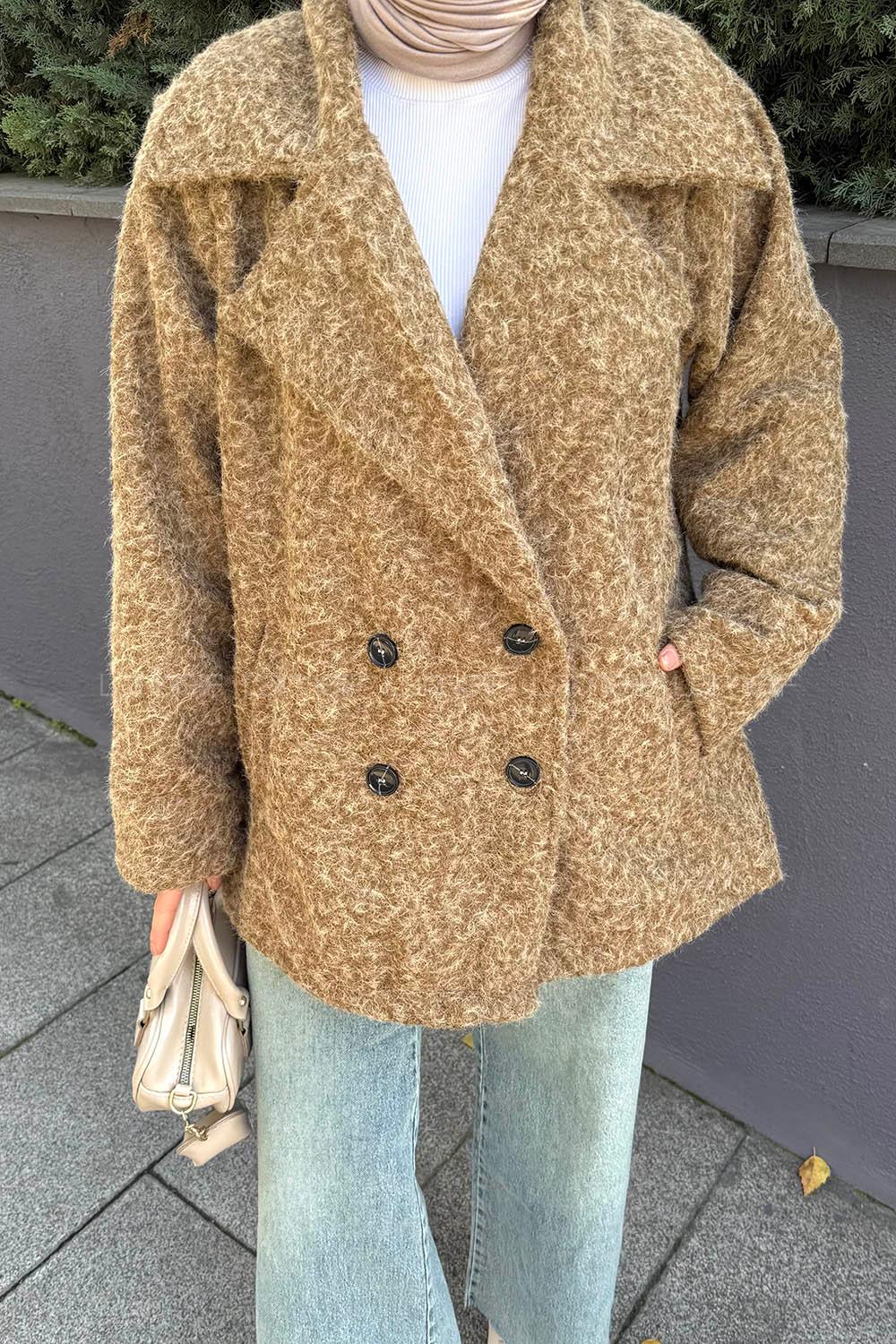 Soft Brown Jacket Collar Long Arm Coat
