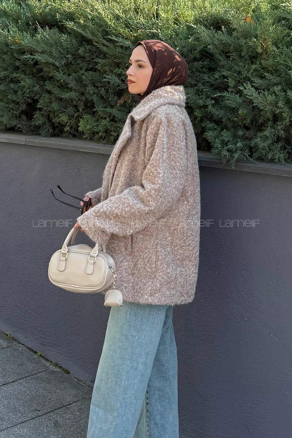 Brown With Milk Jacket Collar Long Arm Coat