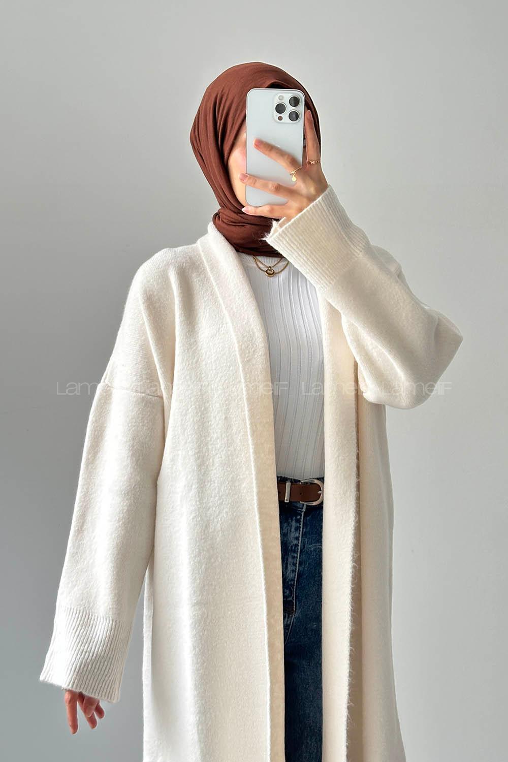 Natural Scarf Neck Long Arm Acrylic Knitwear Polyester Cardigan