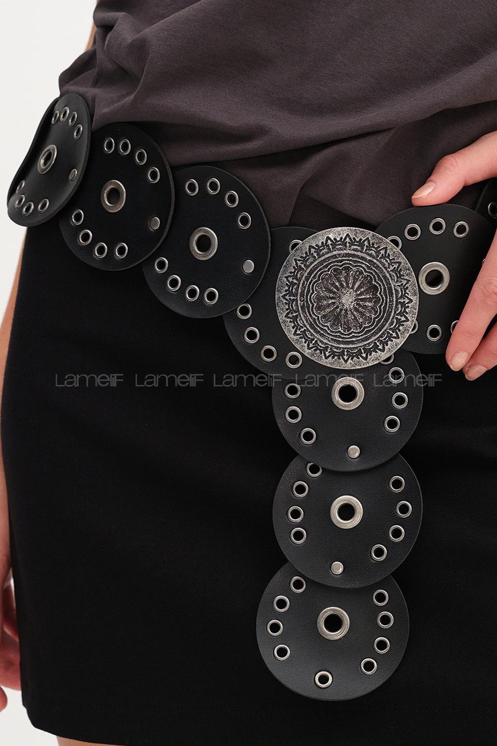 Lamelif Siyah Vintage Metal Tokalı Kemer