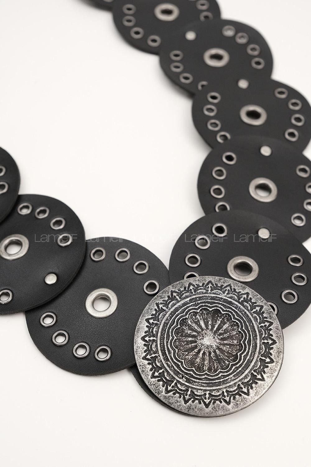 Lamelif Siyah Vintage Metal Tokalı Kemer