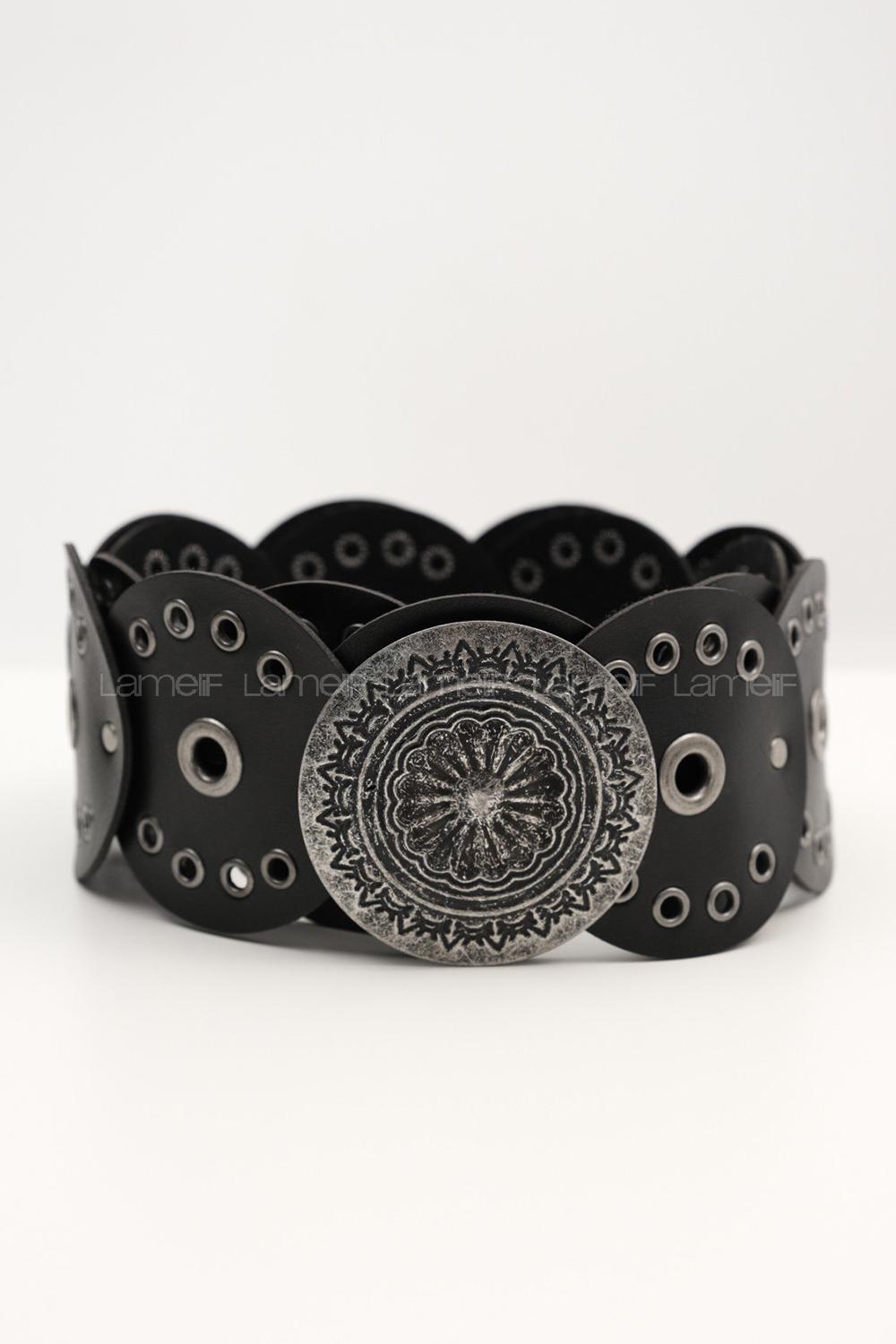 Lamelif Siyah Vintage Metal Tokalı Kemer