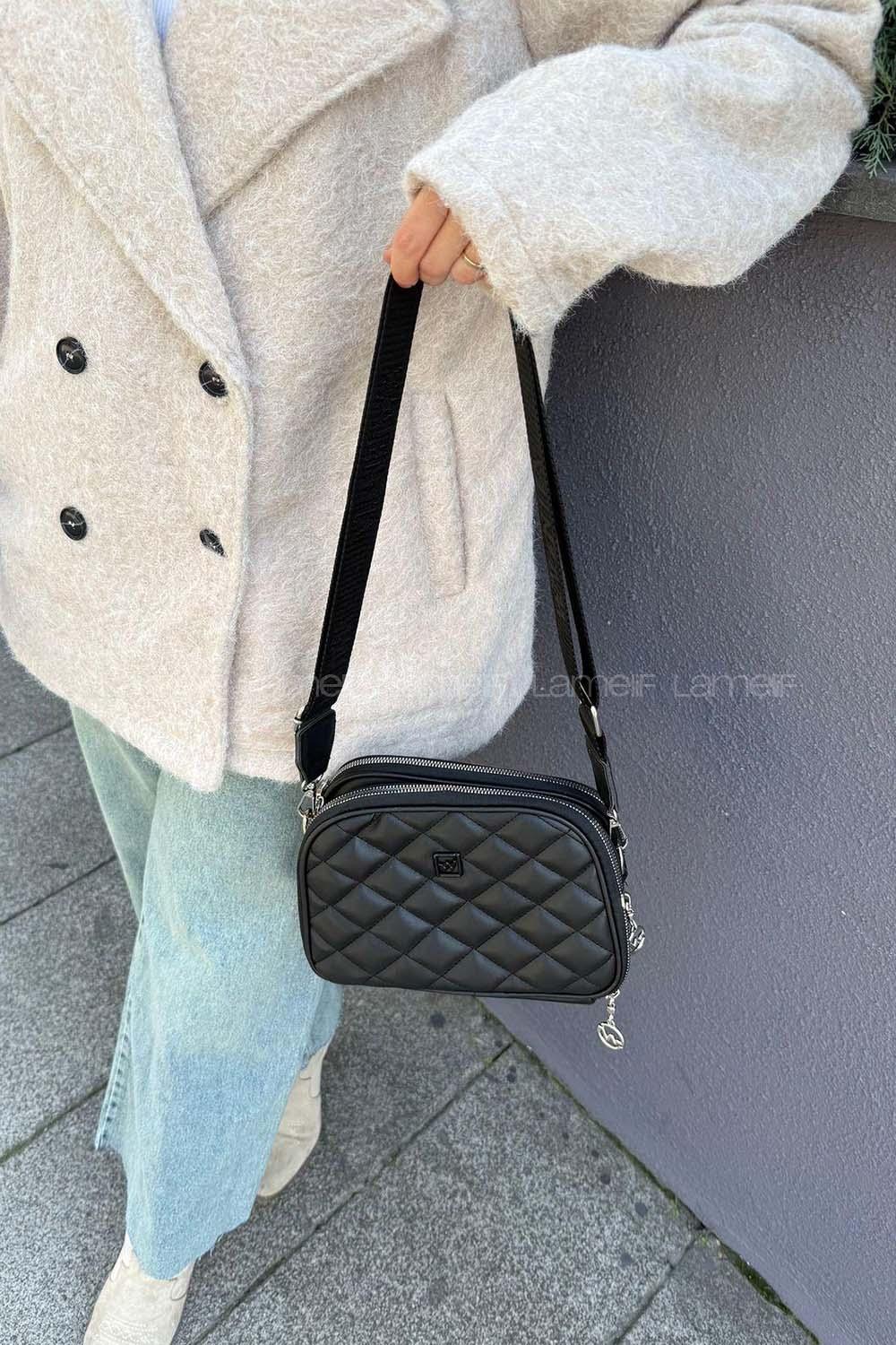 Kapitone Fermuarlı Mıknatıs Kapak Bölmeli Çok Gözlü Günlük Kadın Omuz Çantası