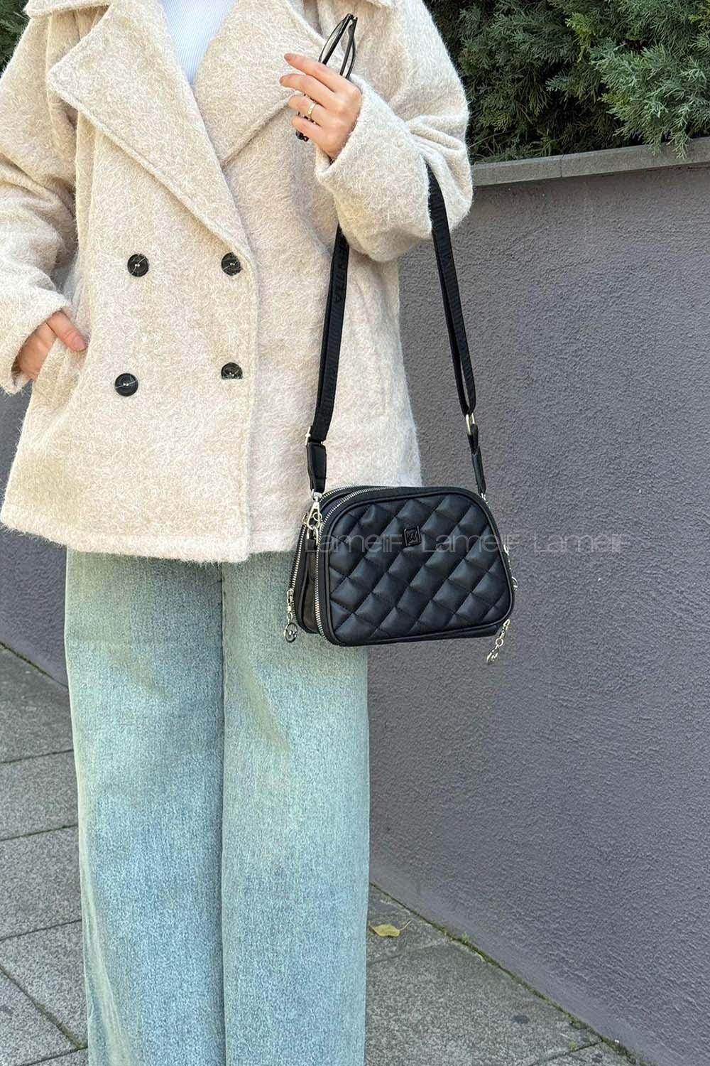 Kapitone Fermuarlı Mıknatıs Kapak Bölmeli Çok Gözlü Günlük Kadın Omuz Çantası