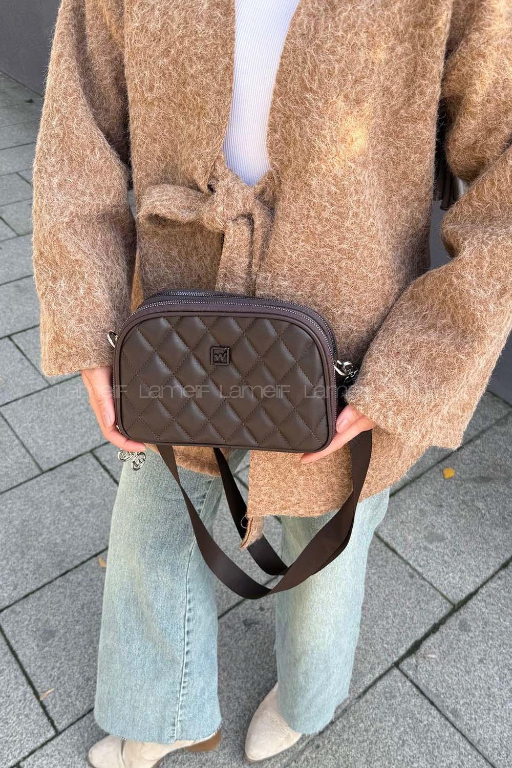 Kapitone Fermuarlı Mıknatıs Kapak Bölmeli Çok Gözlü Günlük Kadın Omuz Çantası