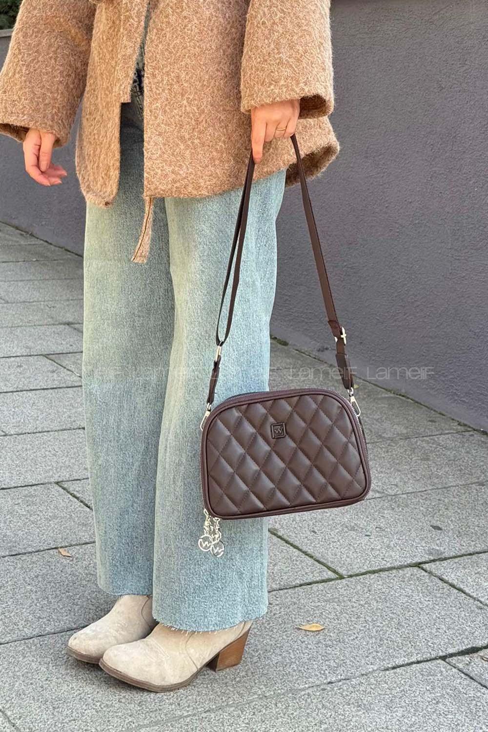 Kapitone Fermuarlı Mıknatıs Kapak Bölmeli Çok Gözlü Günlük Kadın Omuz Çantası