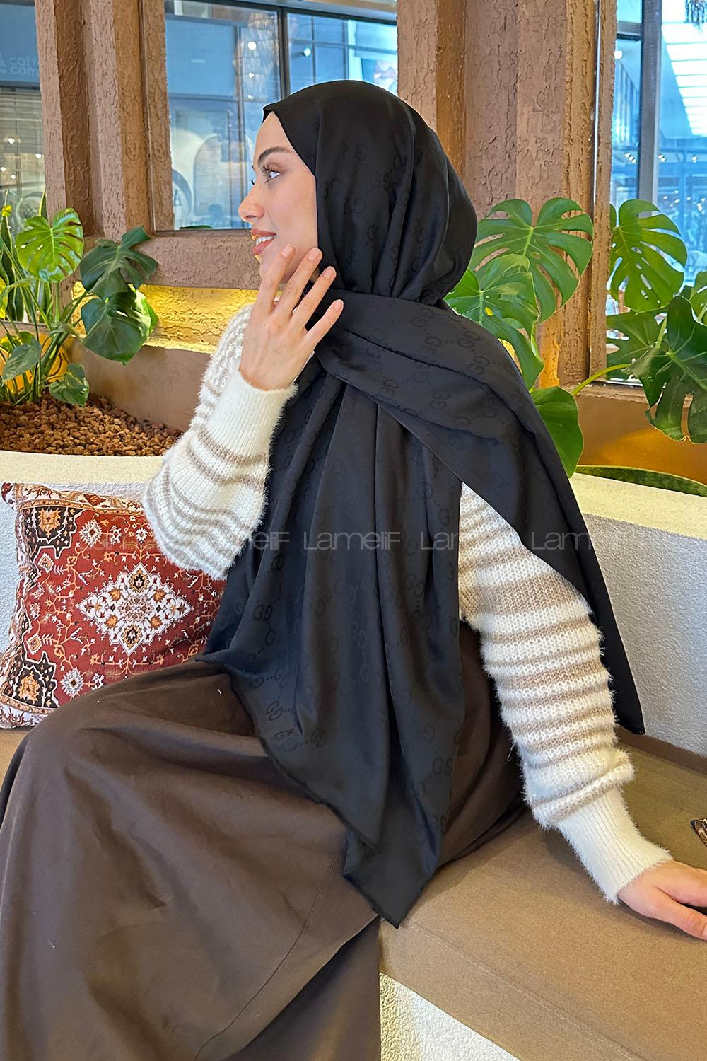 Lamelif G Desen Kaşmir Çift Taraflı Şal Siyah