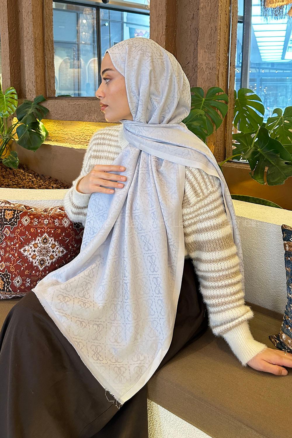 Lamelif Guess Desen Kaşmir Çift Taraflı Şal Gri