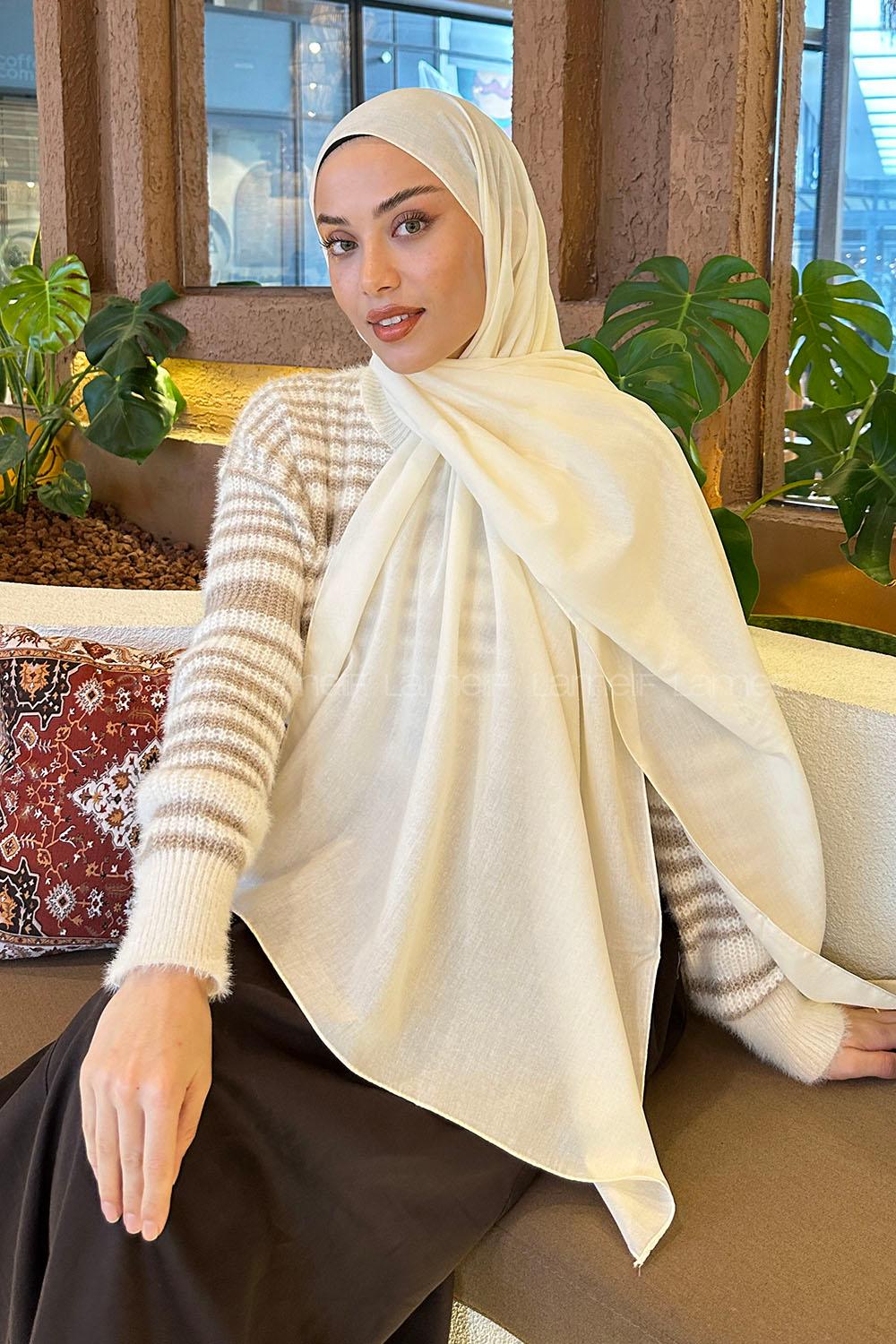 Lamelif Keten Şal Krem