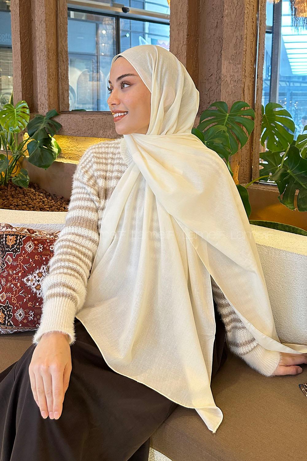 Lamelif Keten Şal Krem