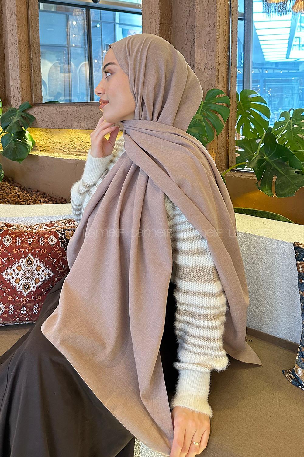 Lamelif Keten Şal Vizon