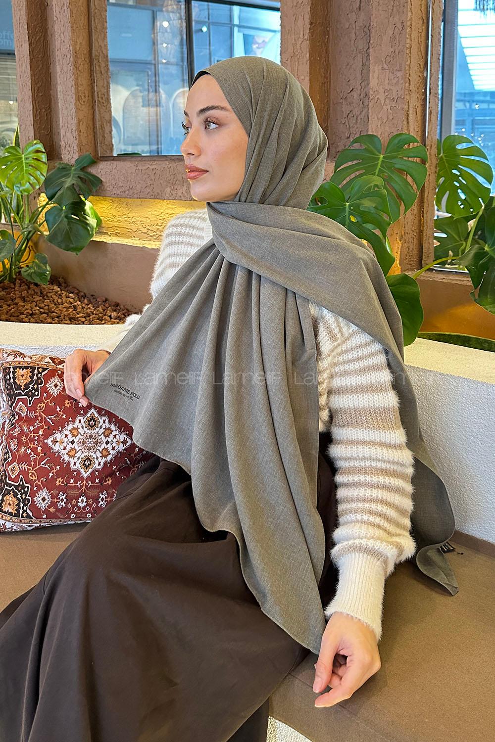 Lamelif Küf Yeşili Keten Şal