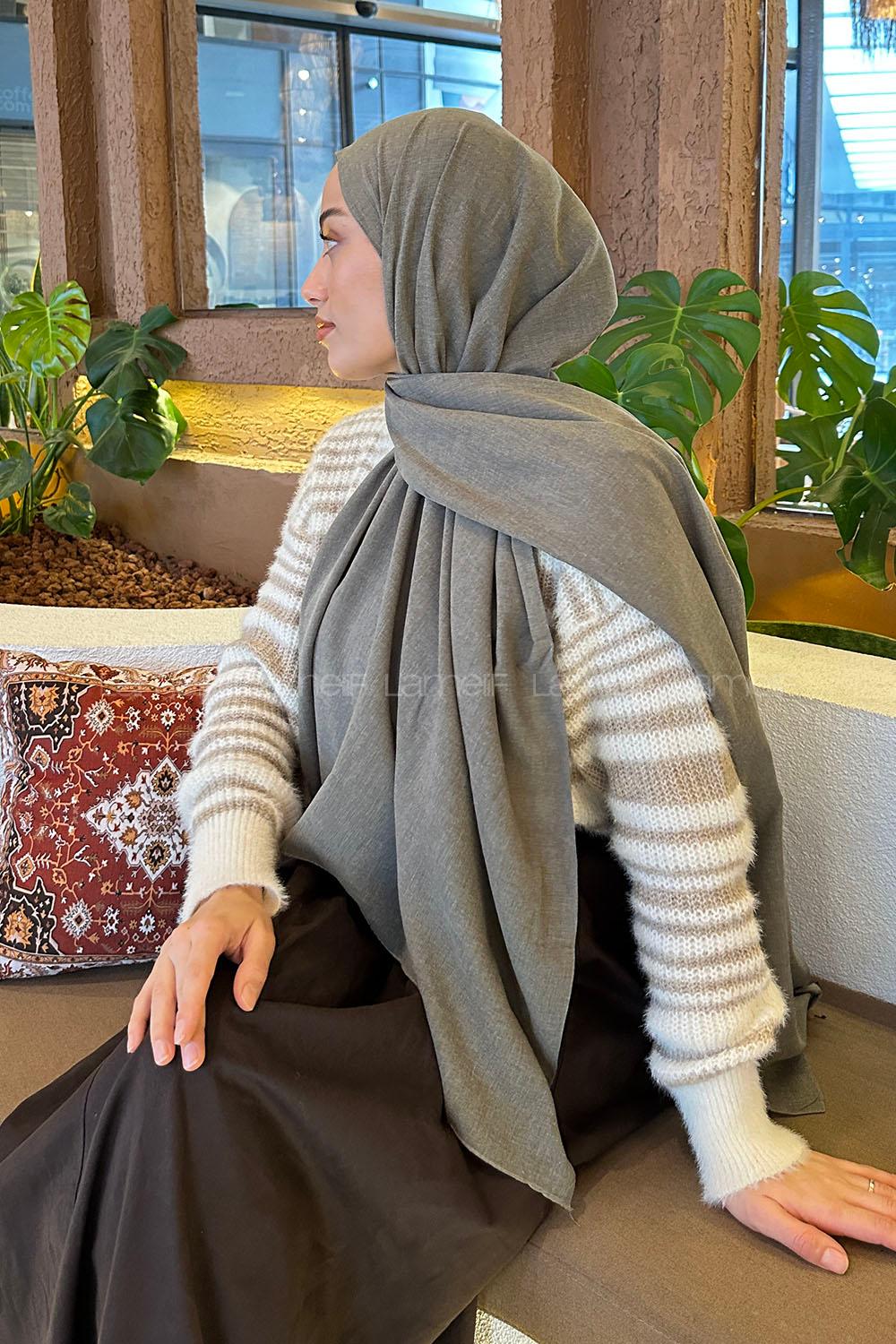 Lamelif Küf Yeşili Keten Şal