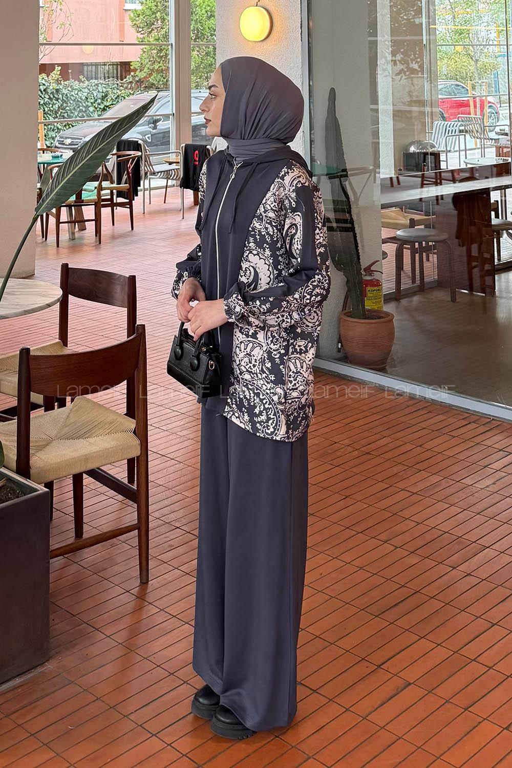 Lamelif Desenli İkili Takım Antrasit