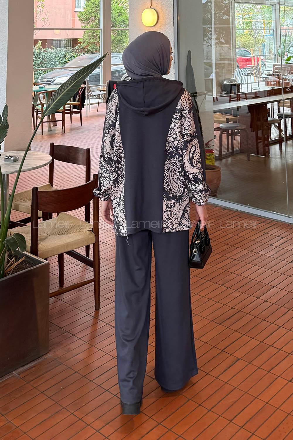 Lamelif Desenli İkili Takım Antrasit