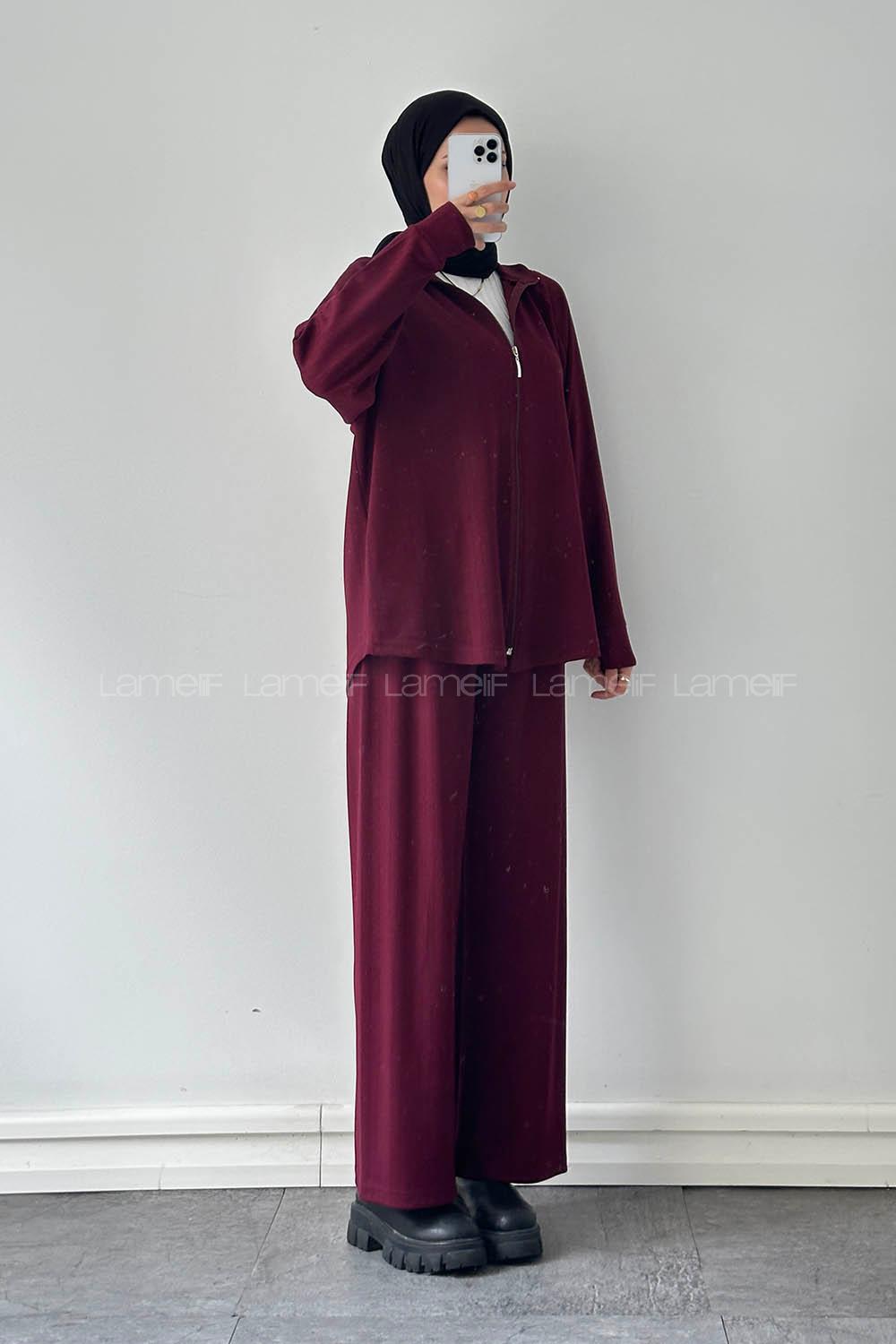 Lamelif Fermuarlı Oysho Takım Bordo