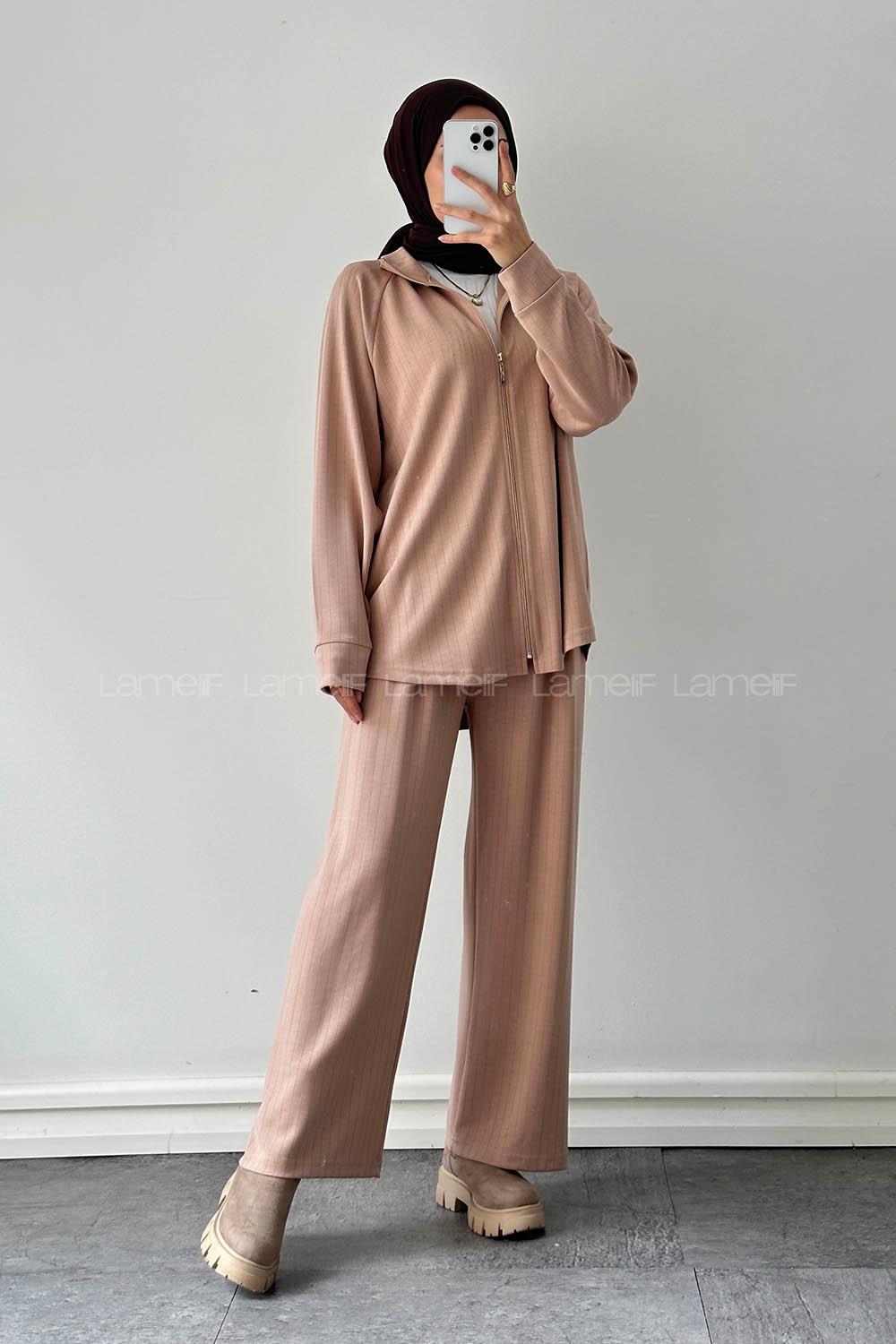 Caramel Neckband Long Arm Cotton Lycra Regular Trousers Comfortable Suit