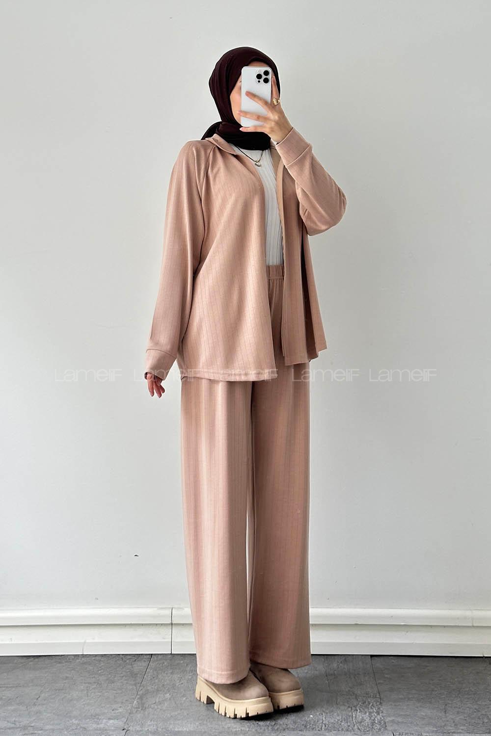 Caramel Neckband Long Arm Cotton Lycra Regular Trousers Comfortable Suit