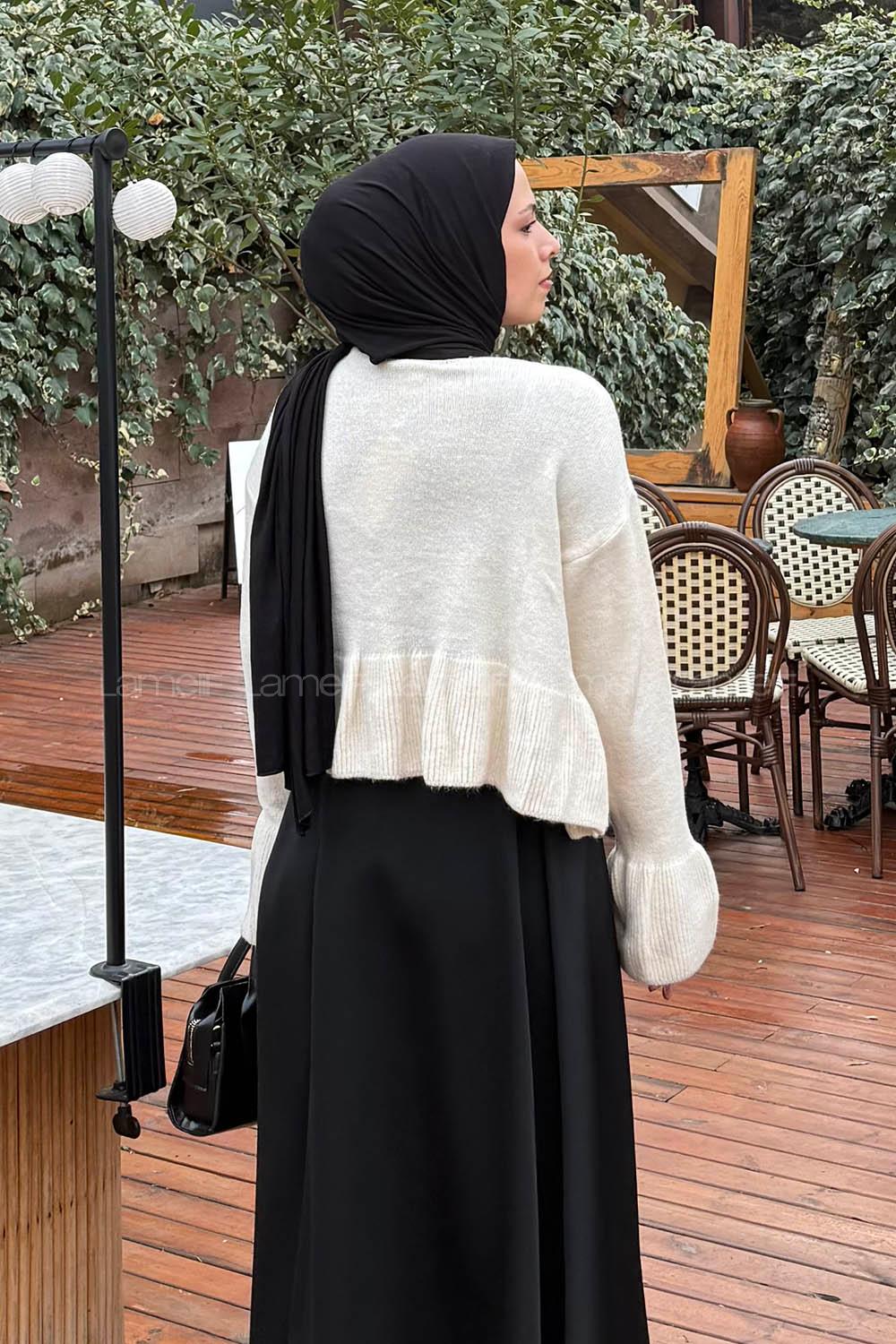 Lamelif Fırfırlı Triko Kazak Natural