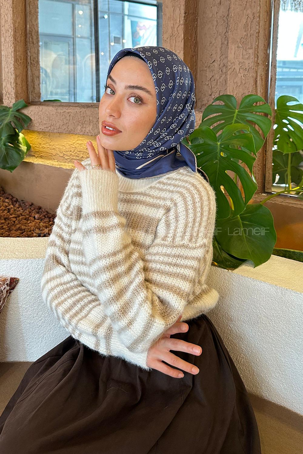 Lamelif G Desen Rayon Eşarp Lacivert