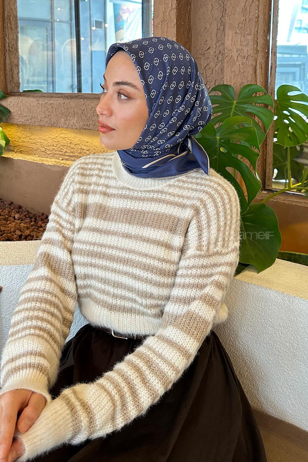 Lamelif G Desen Rayon Eşarp Lacivert