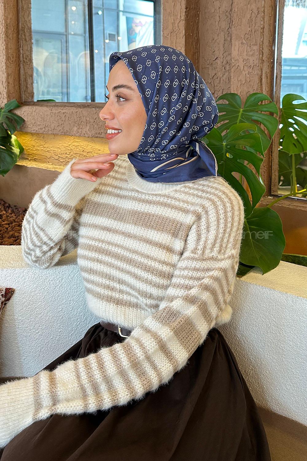 Lamelif G Desen Rayon Eşarp Lacivert