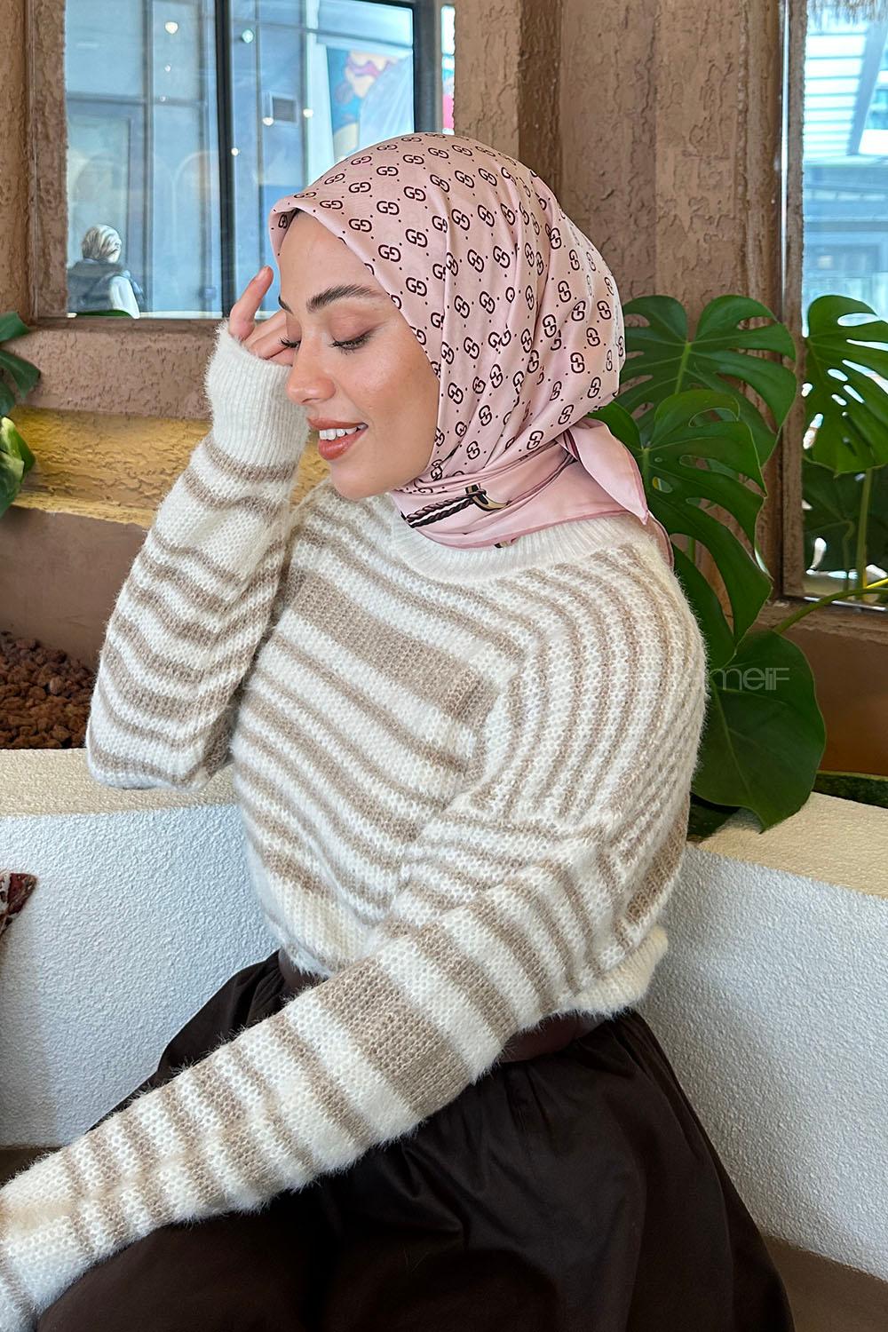 Lamelif G Desen Rayon Eşarp Pudra