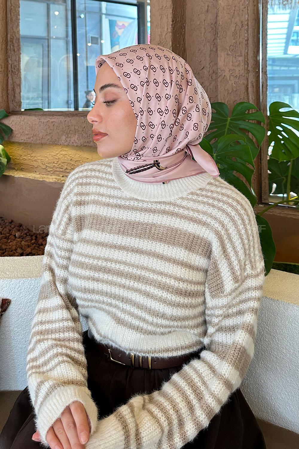 Lamelif G Desen Rayon Eşarp Pudra