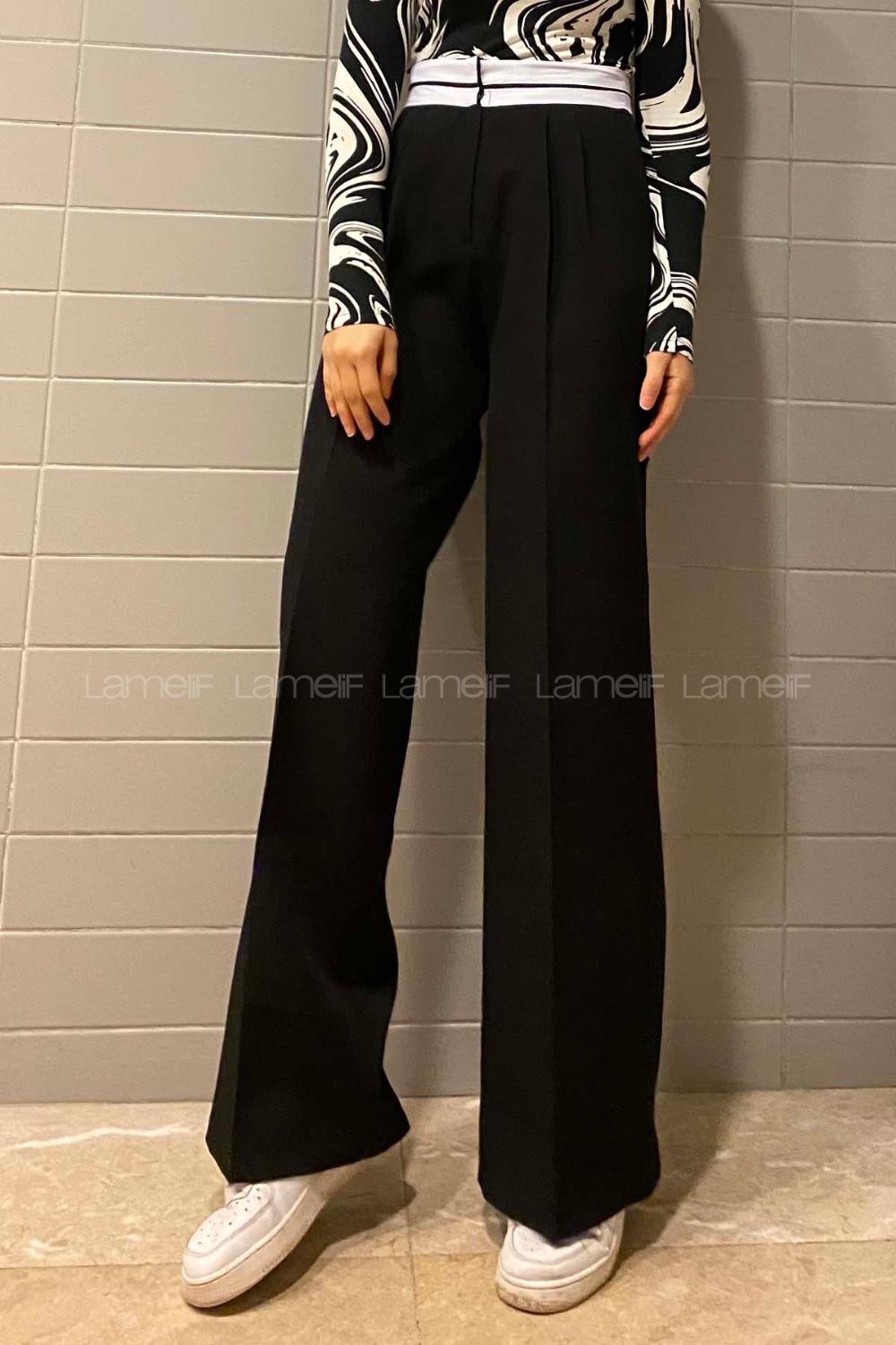 Lamelif Garnili Pantolon Siyah