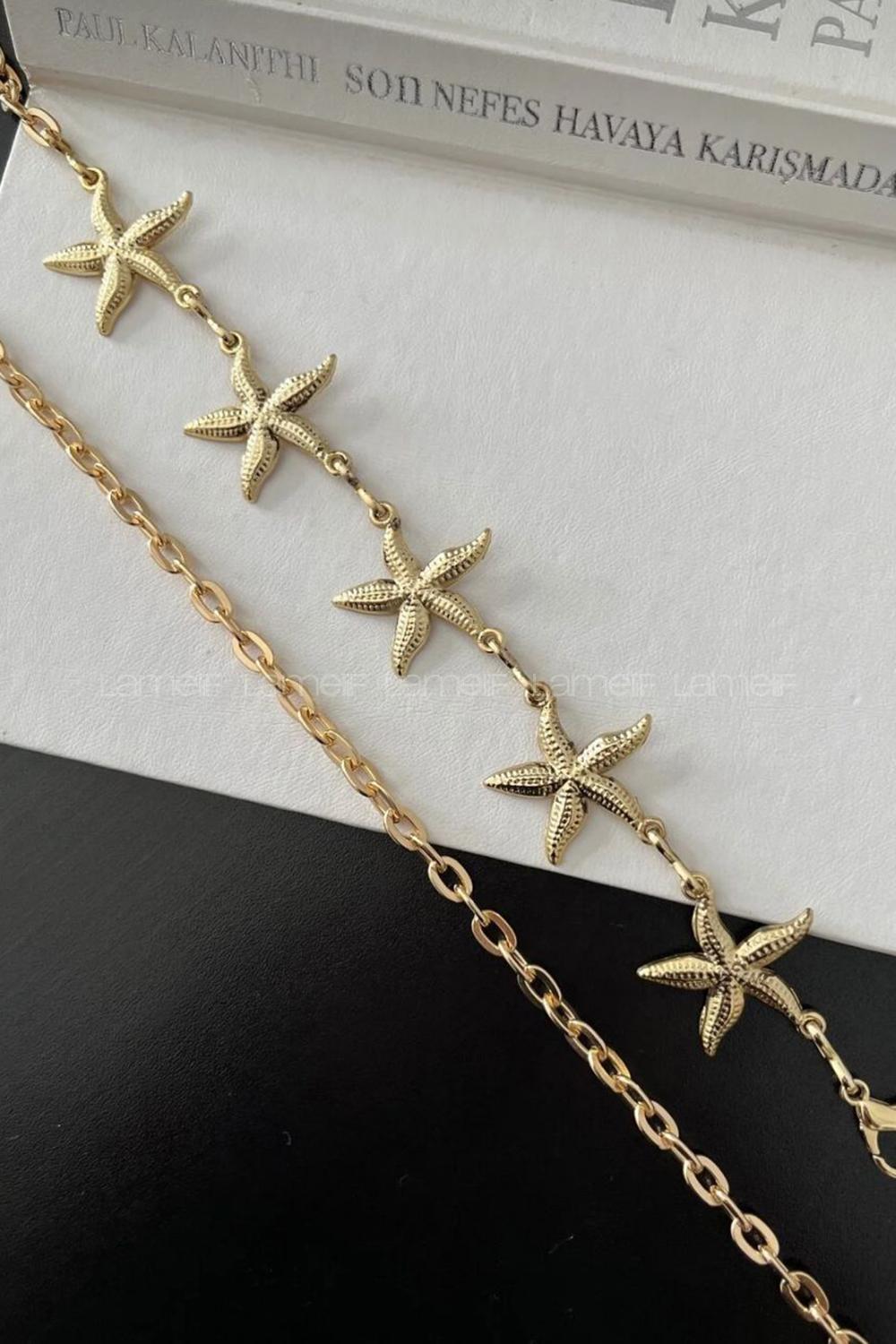 Lamelif Gold Yıldız Zincir Kemer