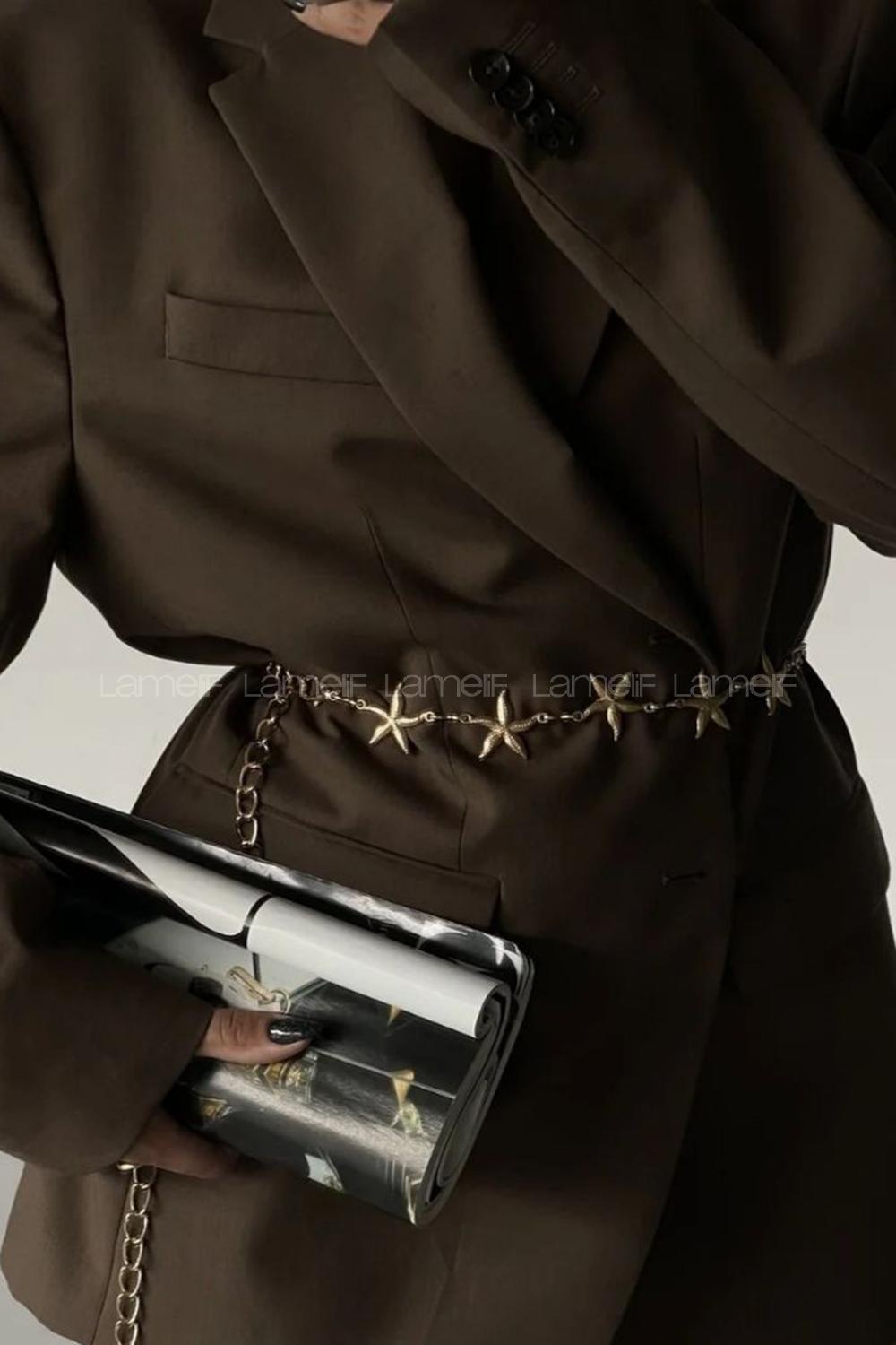 Lamelif Gold Yıldız Zincir Kemer