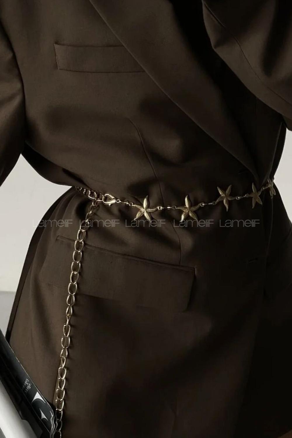 Lamelif Gold Yıldız Zincir Kemer