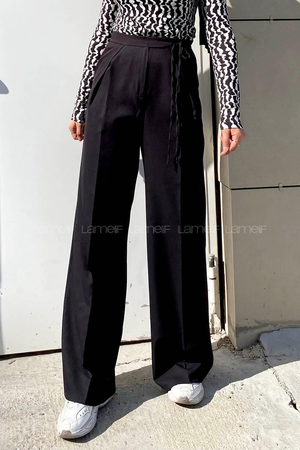 Lamelif İp Detaylı Pantolon Siyah