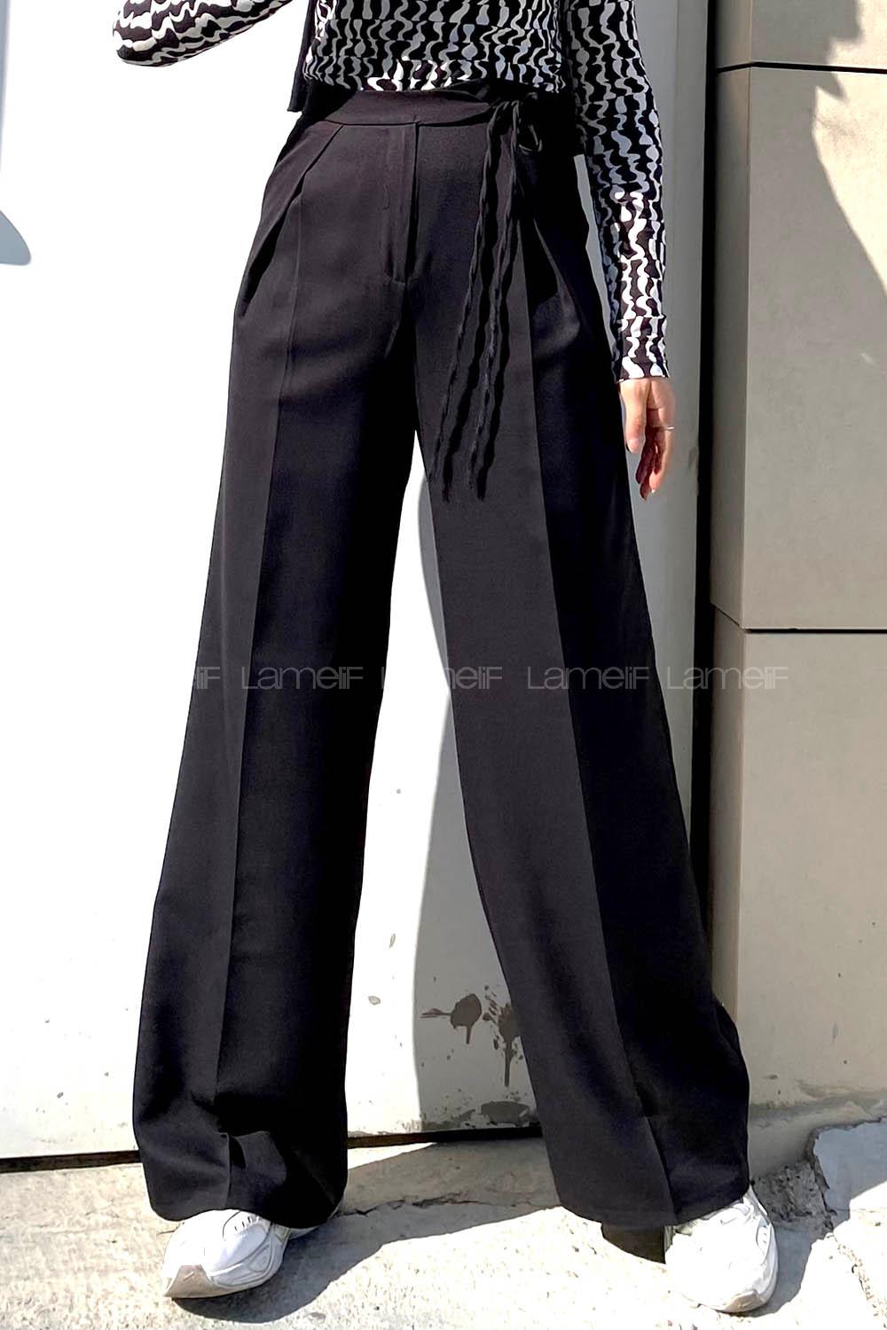 Lamelif İp Detaylı Pantolon Siyah