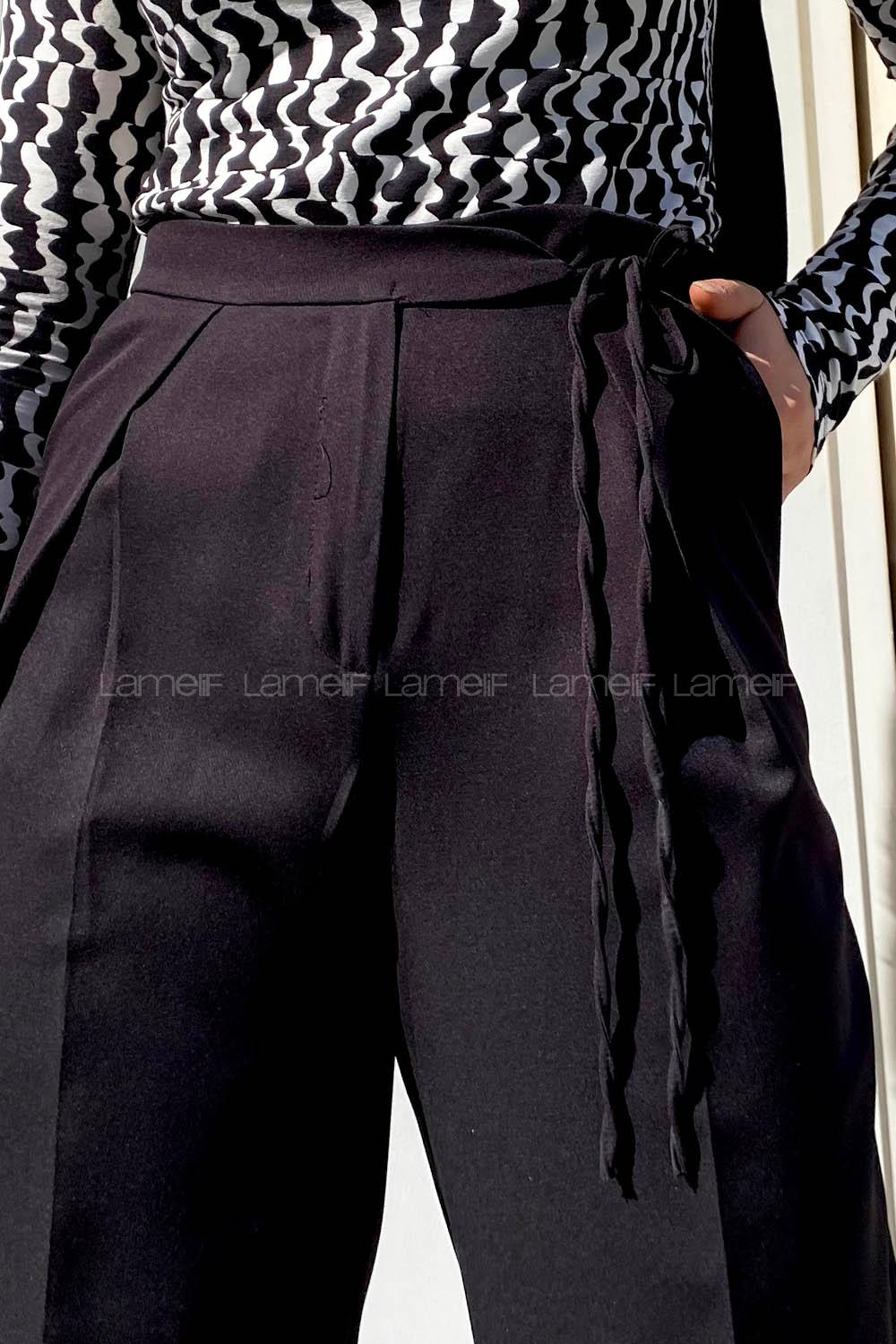 Lamelif İp Detaylı Pantolon Siyah