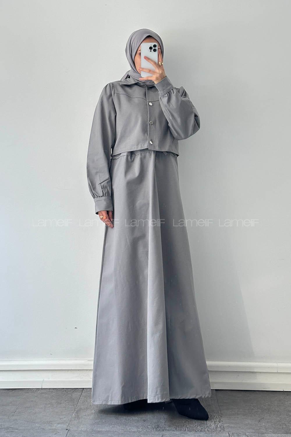 Lamelif Jileli İkili Takım Açık Gri