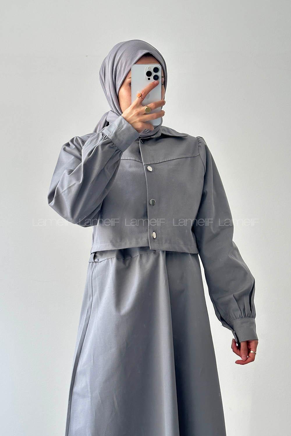 Lamelif Jileli İkili Takım Açık Gri