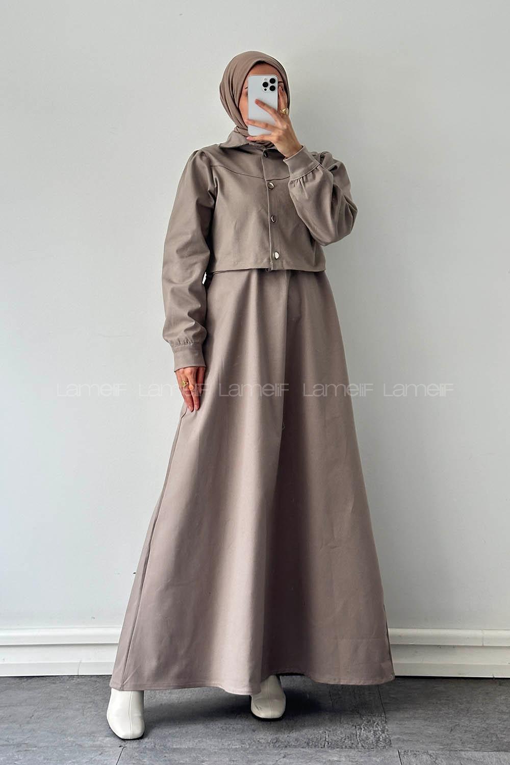 Sand Beige Crew Neck Shirt Collar Long Arm Gabardin Suit