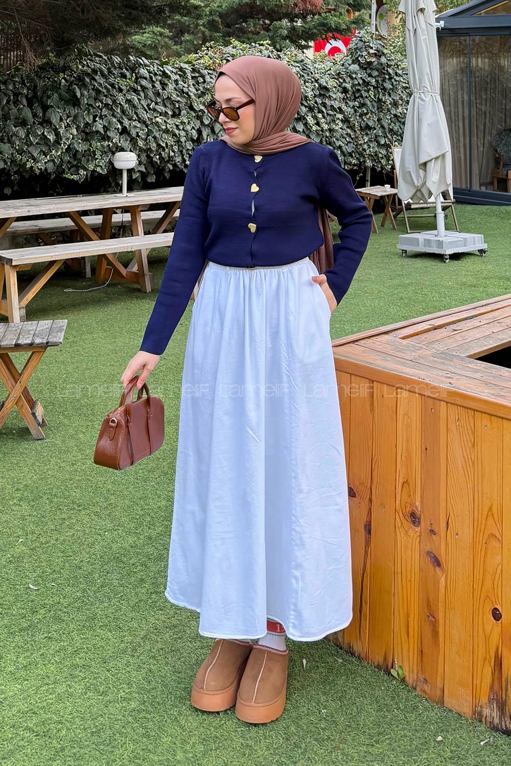 Lamelif Kalp Düğmeli Hırka Lacivert