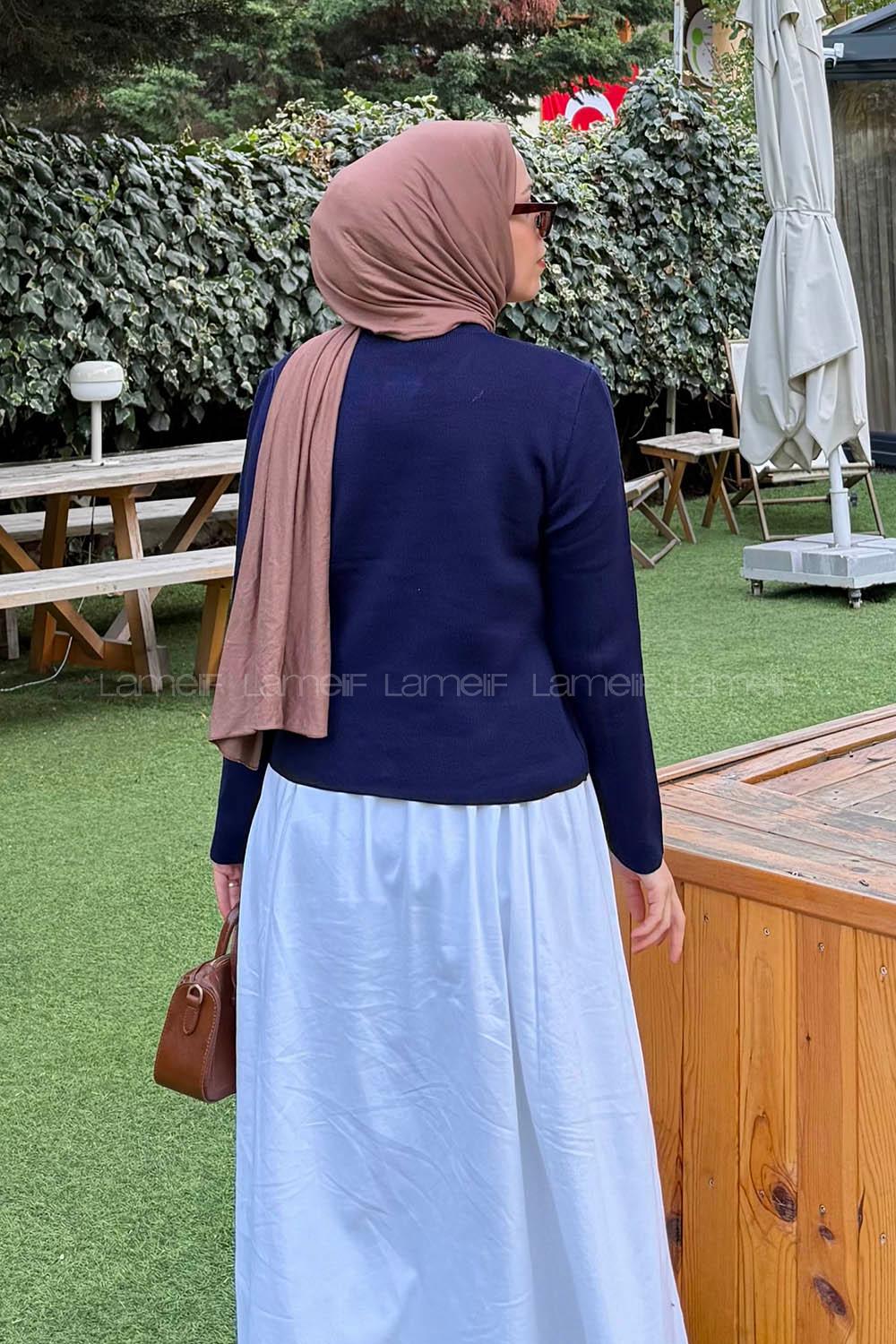 Lamelif Kalp Düğmeli Hırka Lacivert