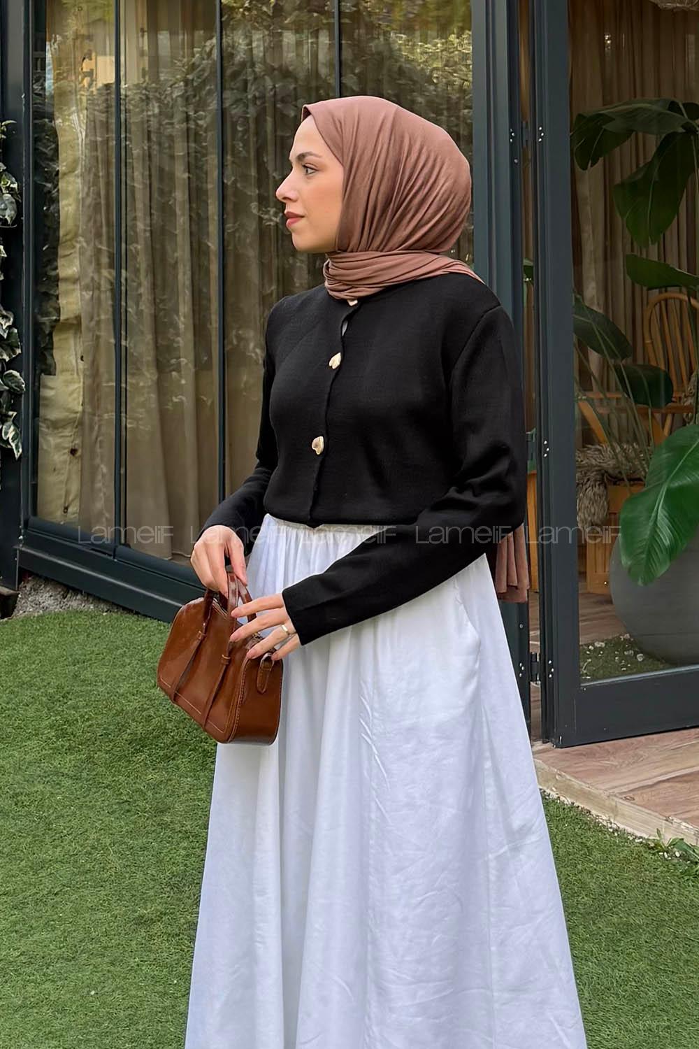 Lamelif Kalp Düğmeli Hırka Siyah