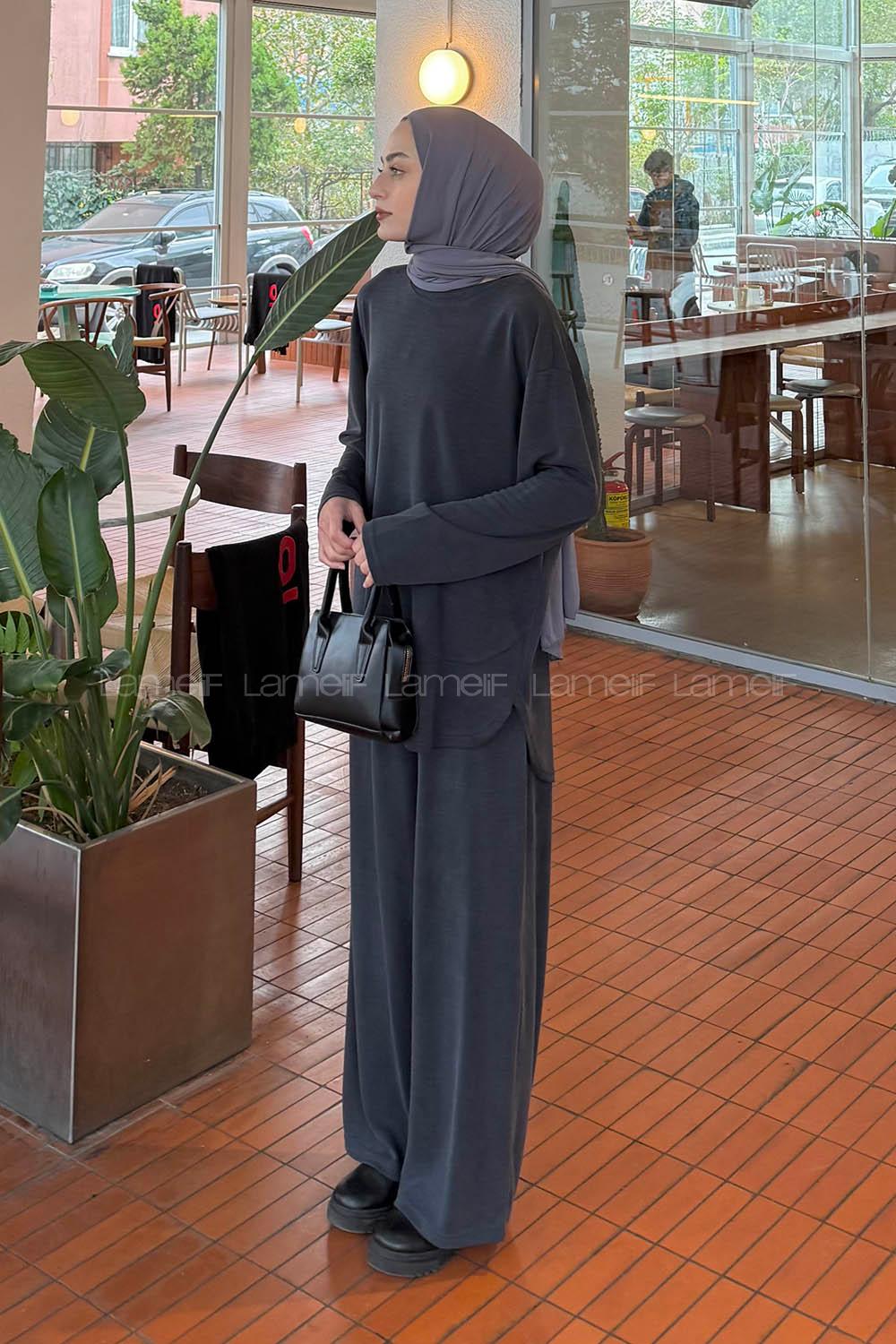 Anthracite Crew Neck Long Arm Cotton Lycra Regular Trousers Comfortable Suit