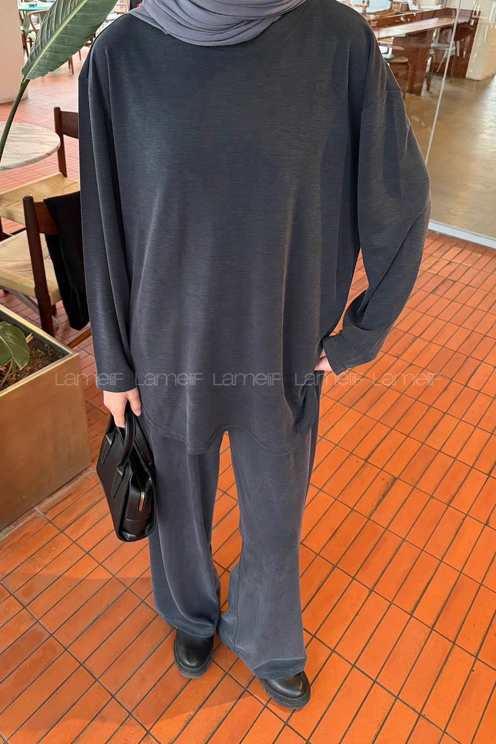 Anthracite Crew Neck Long Arm Cotton Lycra Regular Trousers Comfortable Suit