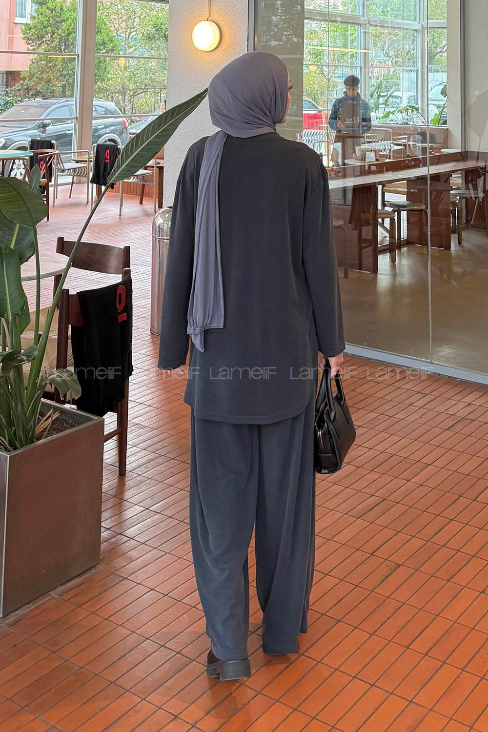Anthracite Crew Neck Long Arm Cotton Lycra Regular Trousers Comfortable Suit