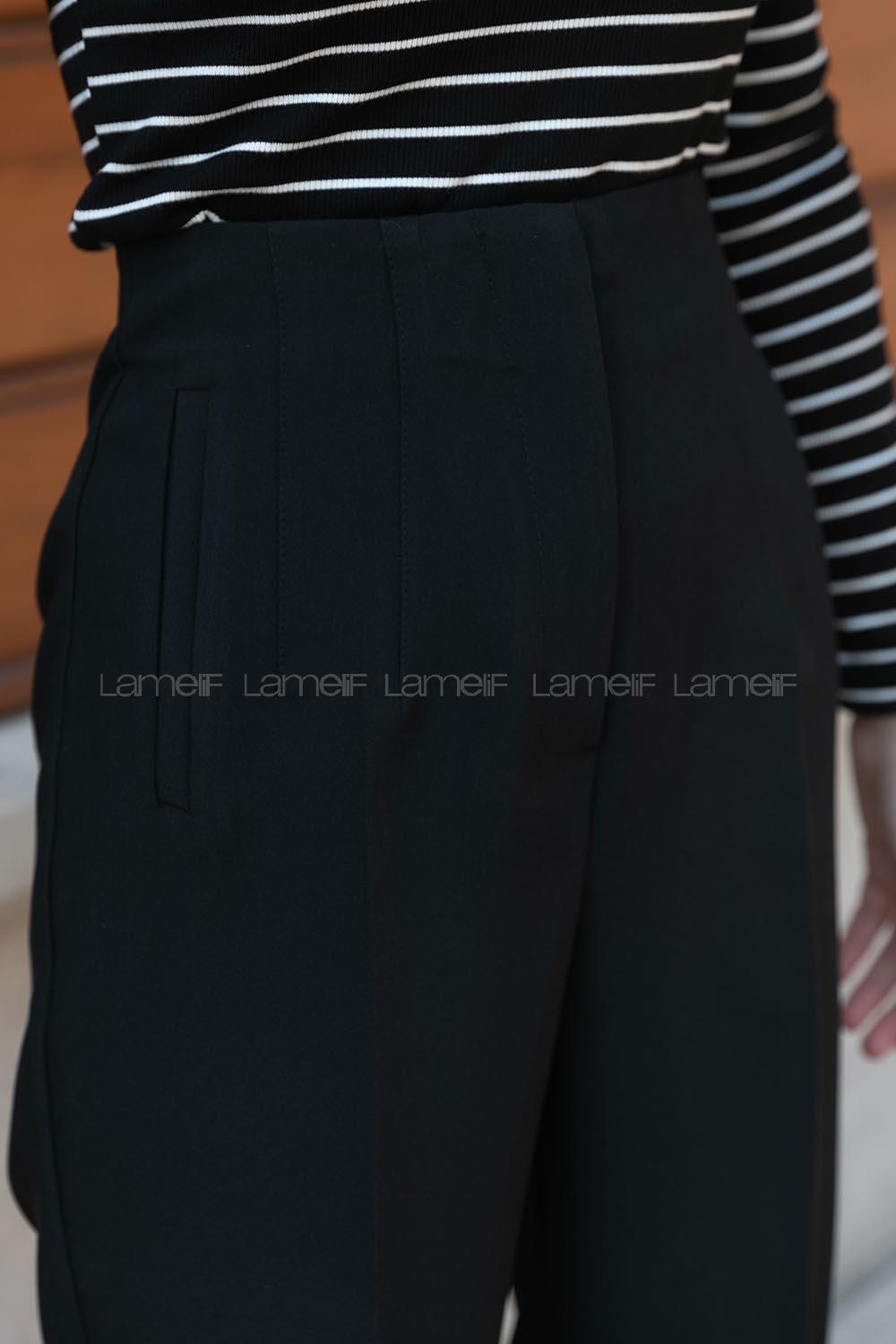 Lamelif Pensli Fleto Cep Pantolon Siyah