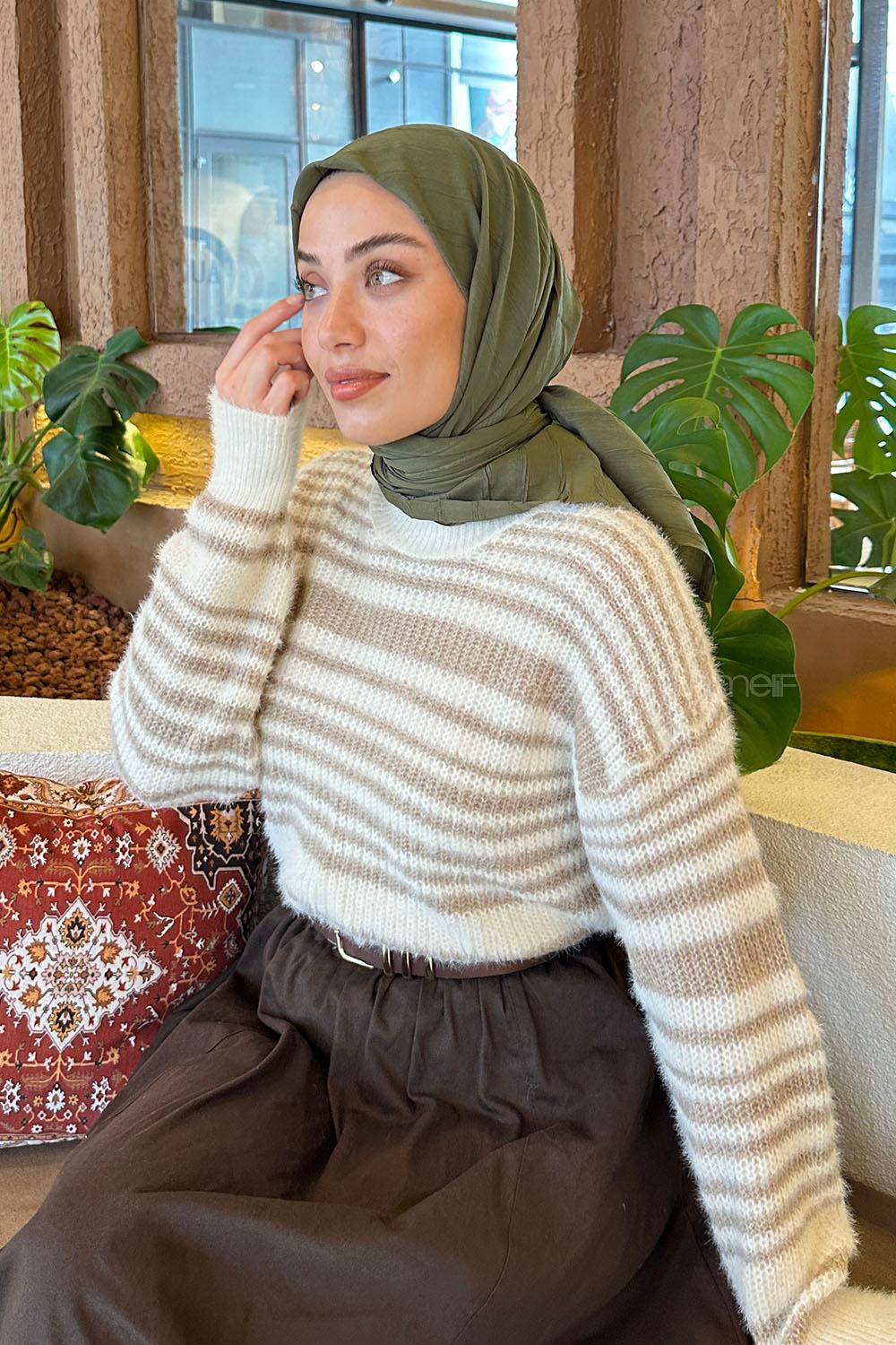 Lamelif Piliseli Bambu Eşarp Asker Yeşili