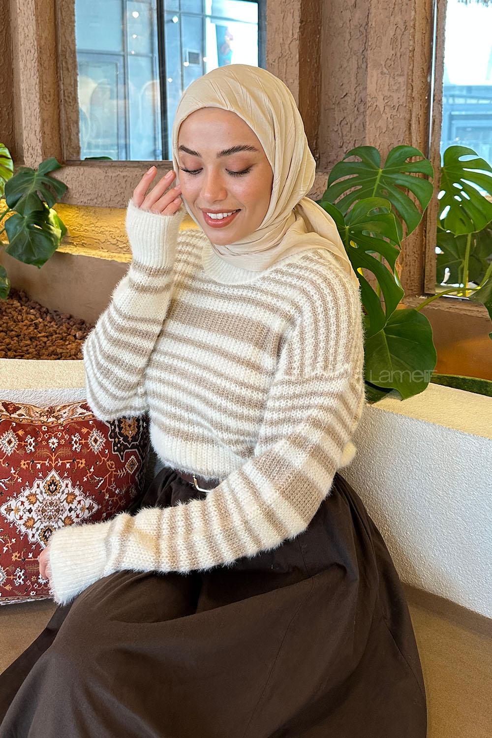 Lamelif Piliseli Bambu Eşarp Bej