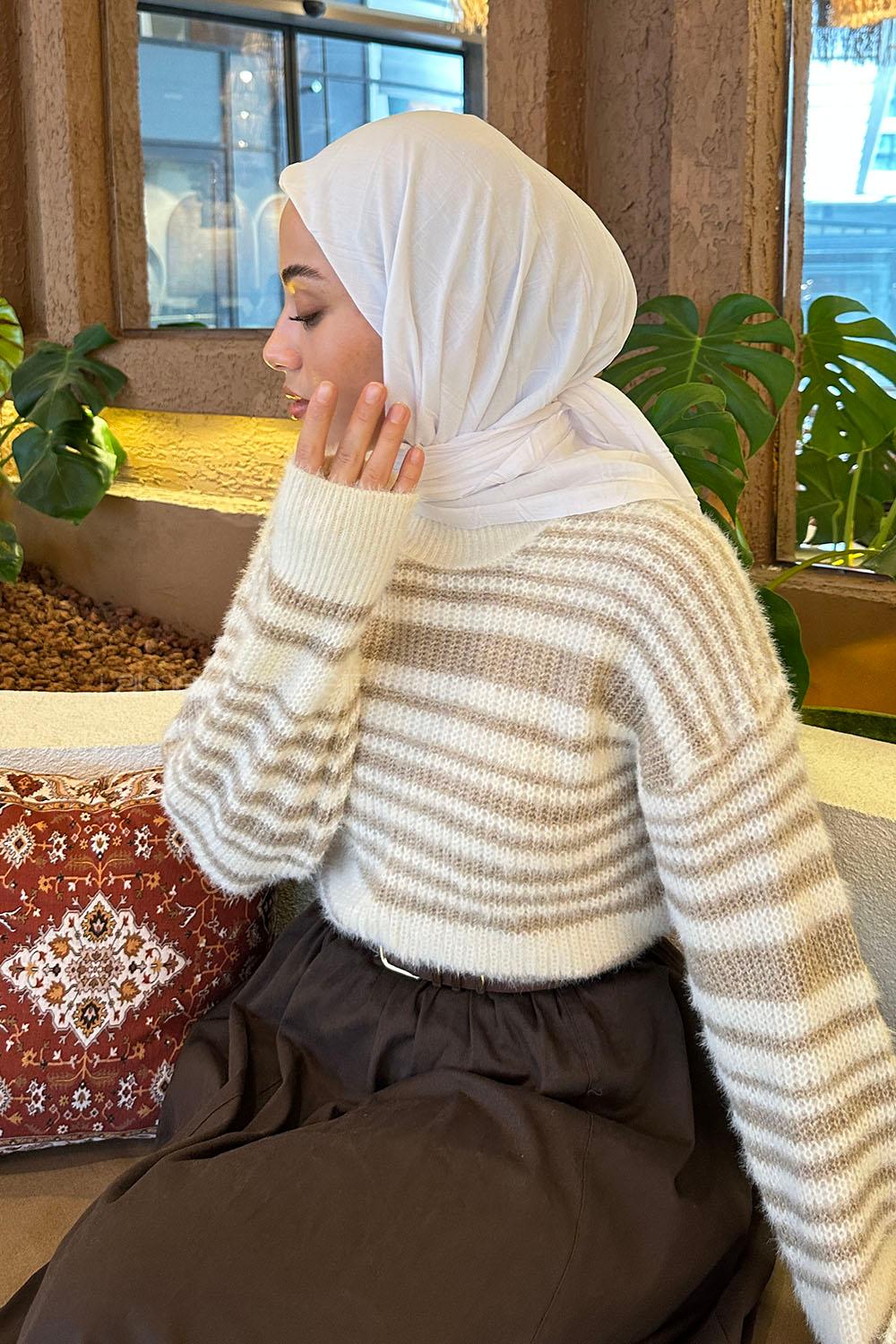 Lamelif Piliseli Bambu Eşarp Beyaz