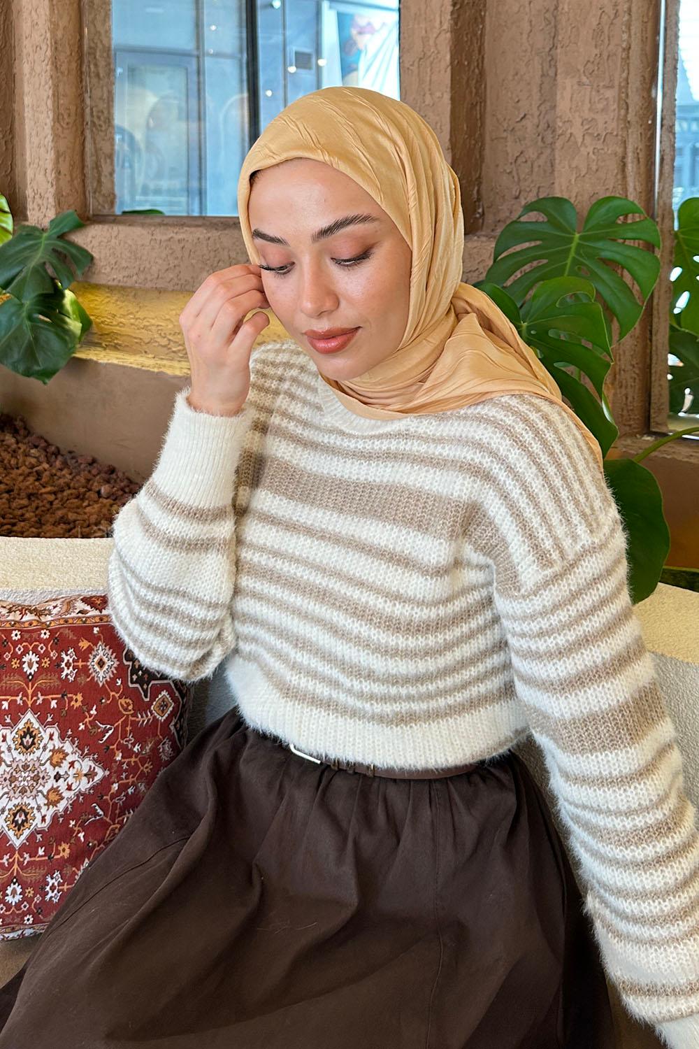 Lamelif Piliseli Bambu Eşarp Camel