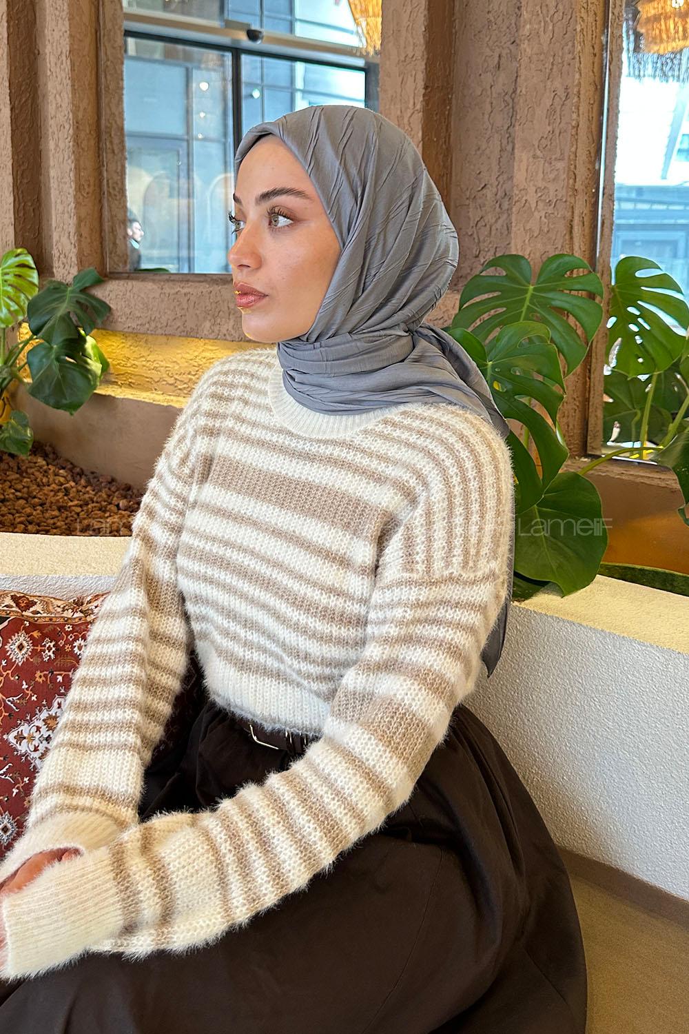 Lamelif Piliseli Bambu Eşarp Füme